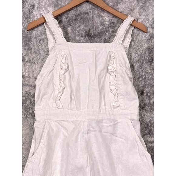 Anthropologie Jumpsuit Small Womens Rue Stiic White Linen Blend Ruffled Tapered - Picture 2 of 9